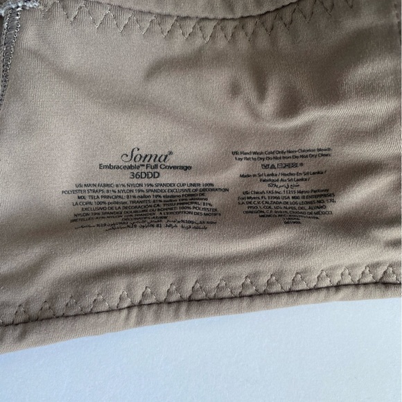 Soma Taupe Bra 36DDD Embraceable Full Coverage T Shirt Comfort Underwire Neutral - Picture 3 of 4